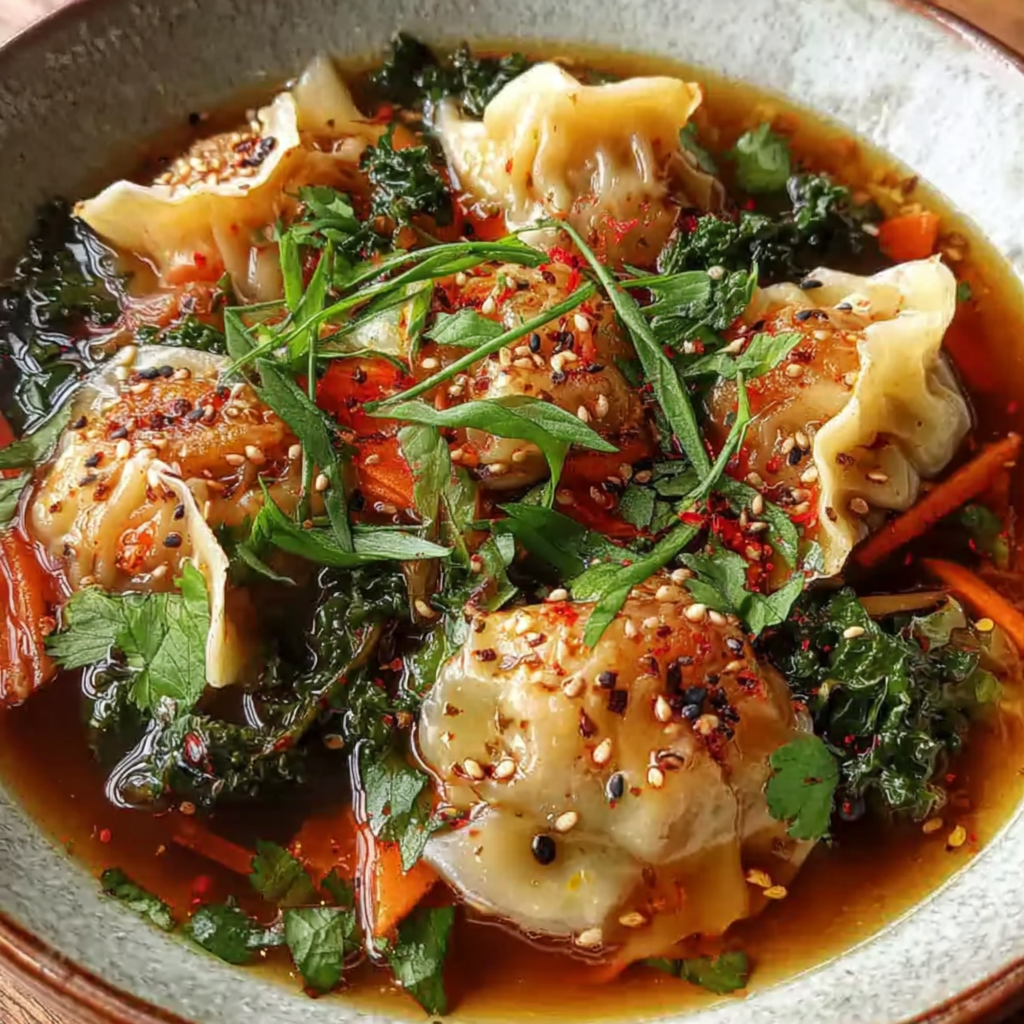 Warm Up with Spicy Asian Dumpling Potsticker Soup
